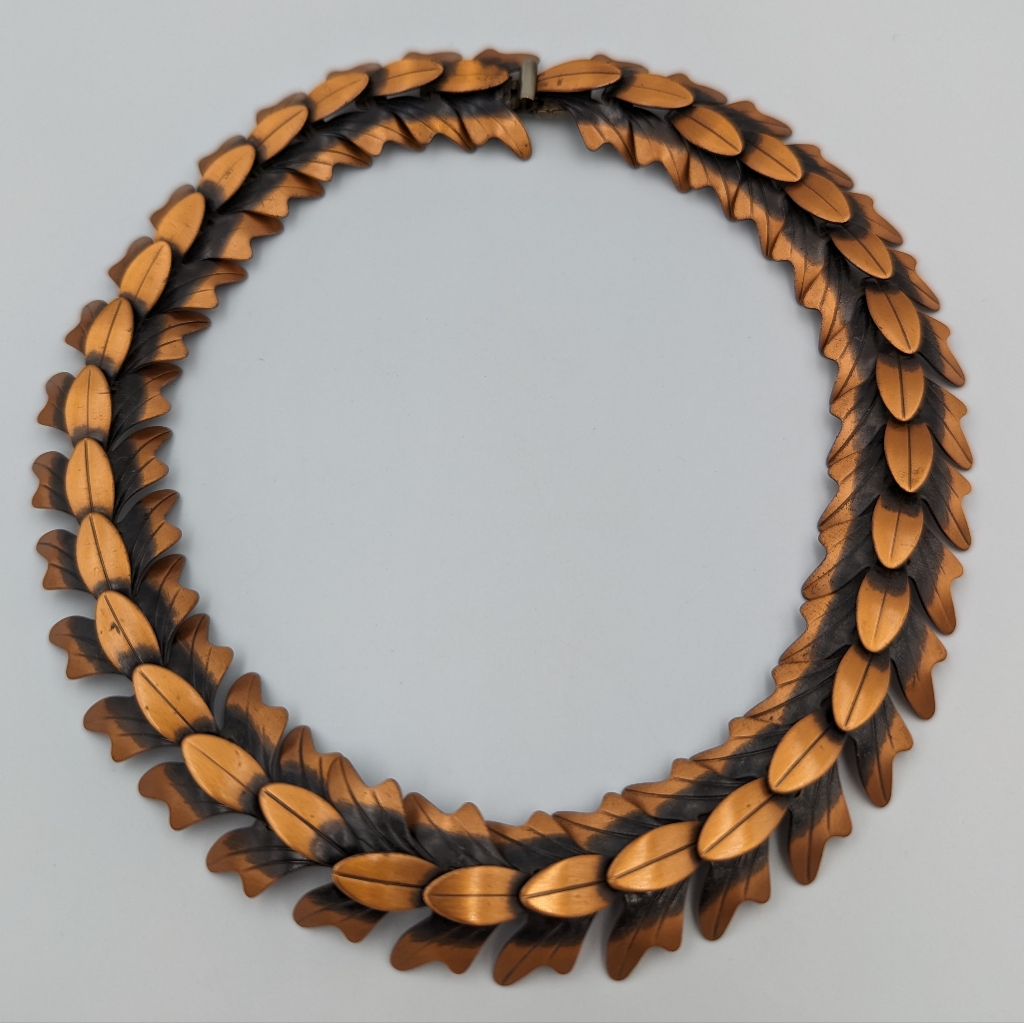 Mid Century Modern Modernist Copper Cascading Leaves Necklace 88$